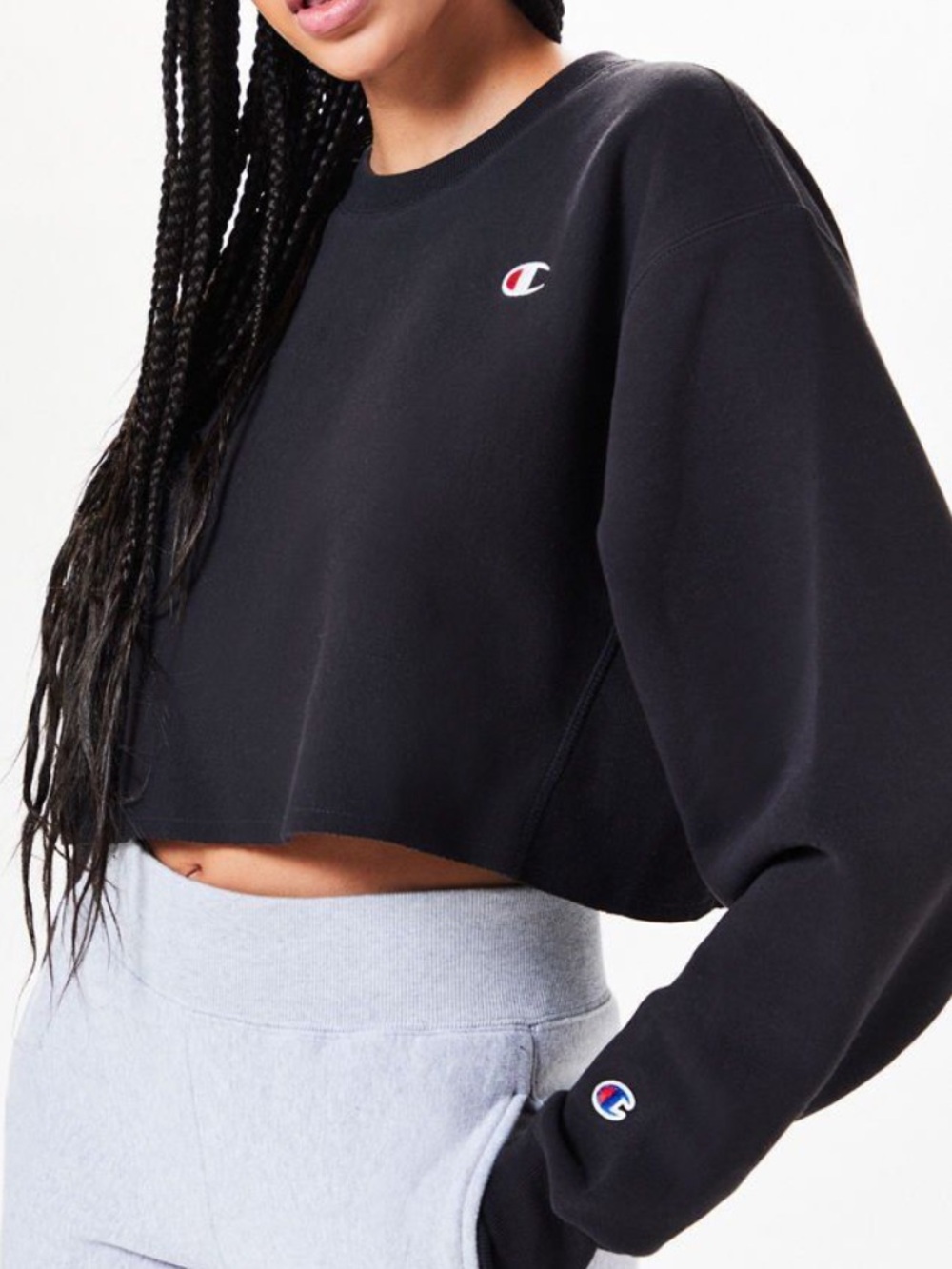 Champion Black Cropped Crew Sweatshirt with Logo